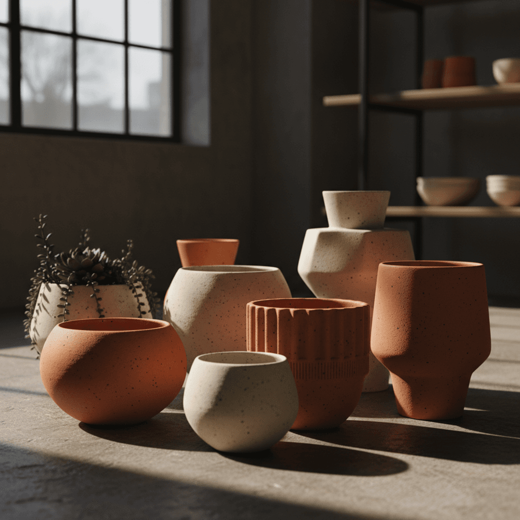Assortment of decorative ceramic planters