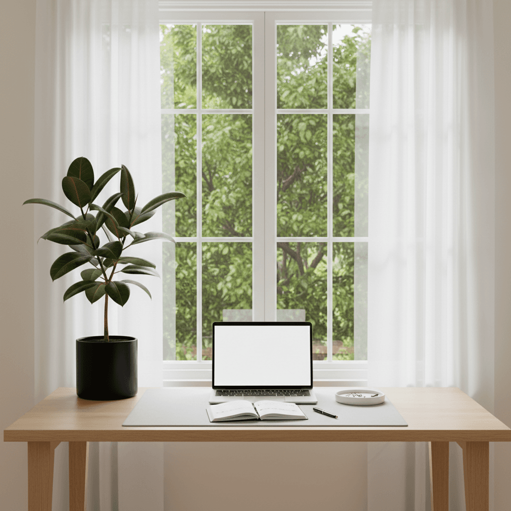 Low-light plants like pothos on an office desk